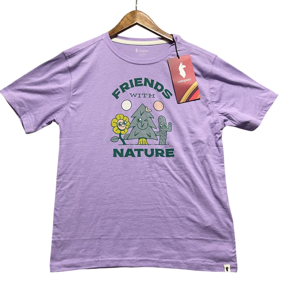 Cotopaxi Friends With Nature T-Shirt Kids XL Purple Organic Cotton Tee Nature